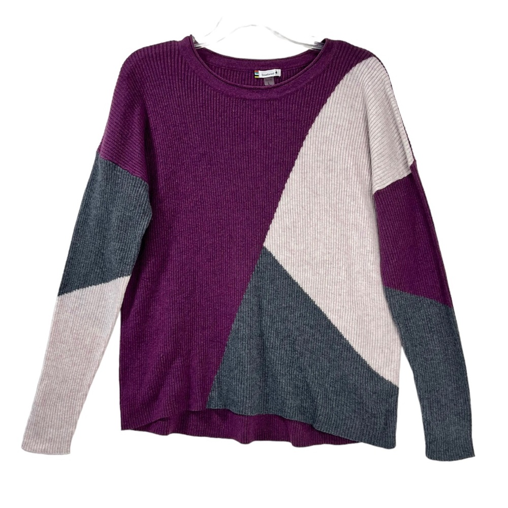 Smartwool Sweater Womens Large Color Block Purple Long Sleeve Nylon Wool Blend